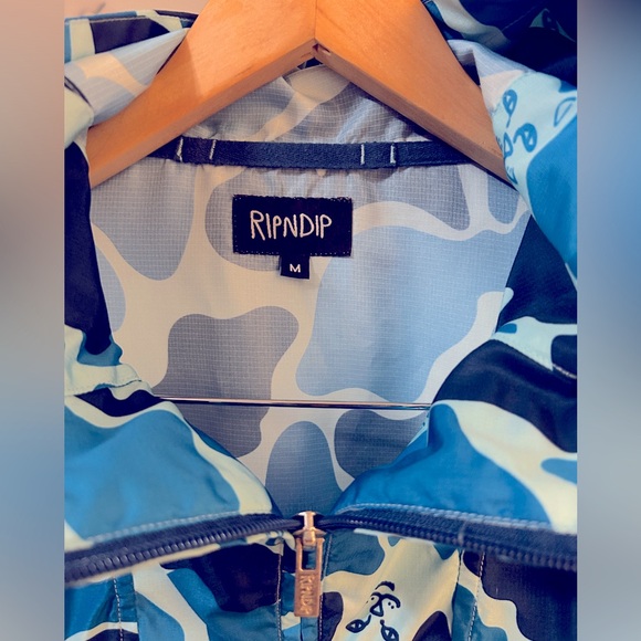 RARE RIPNDIP Nerm Cat Camo Packable Anorak Hooded Windbreaker Medium Blue - Picture 5 of 8